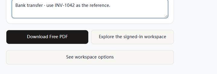 Invoice preview footer and Download Free PDF button