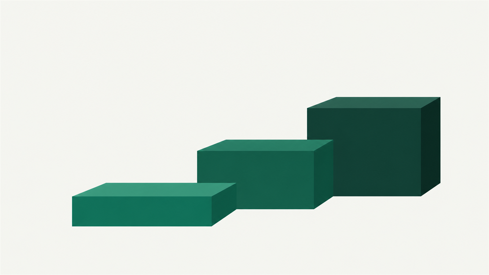 Three ascending steps become progressively darker green against an off-white background.