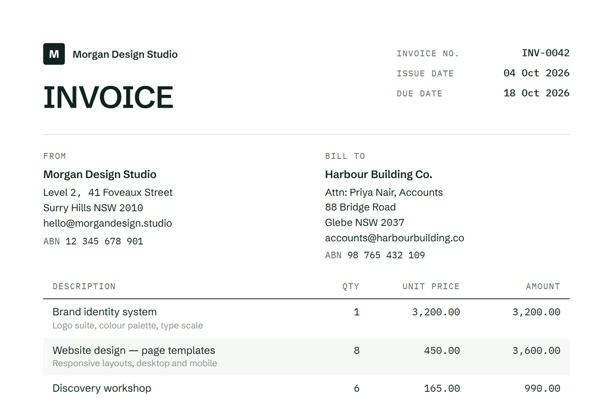 Independent contractor invoice sample