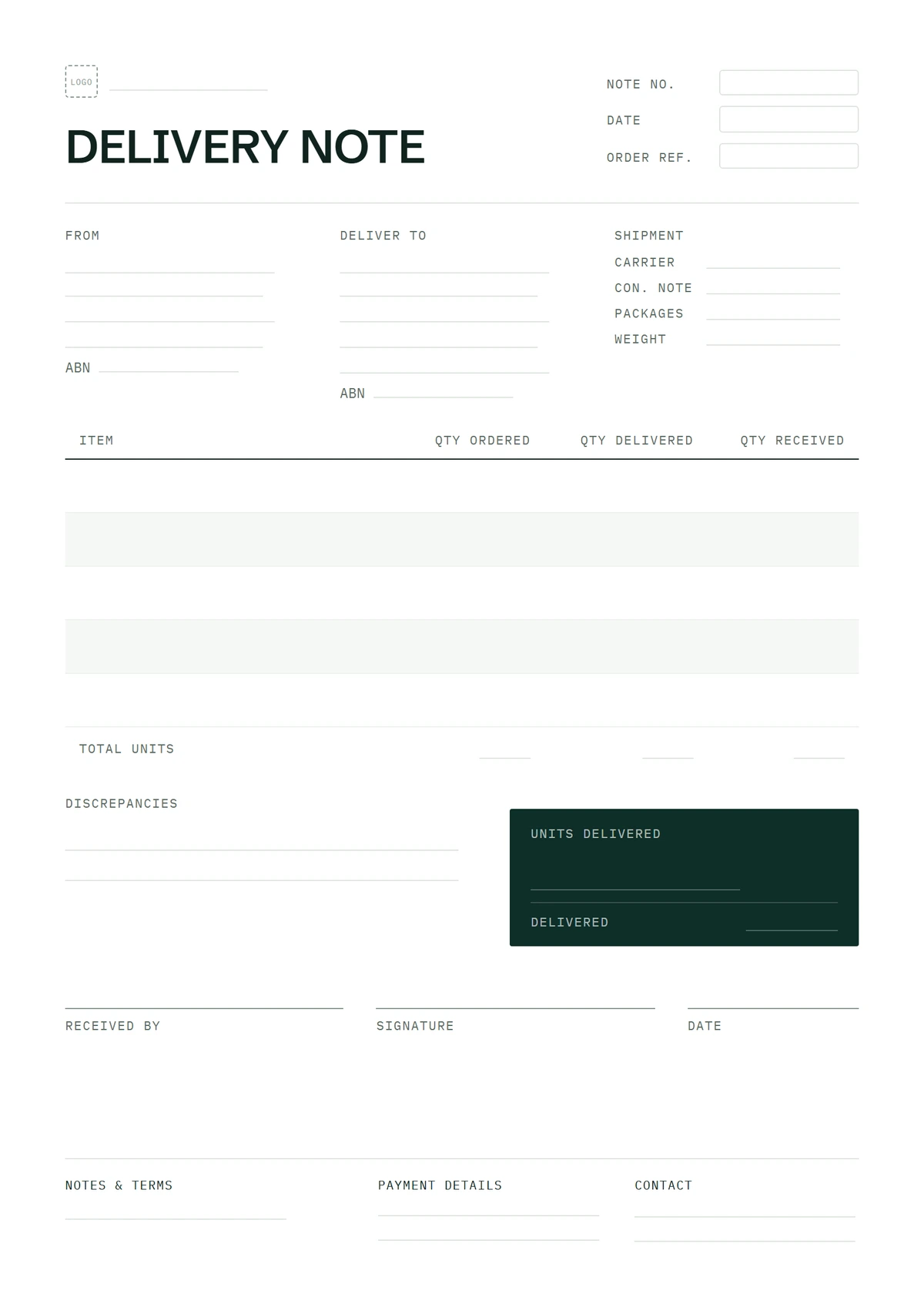 Blank template: Free Delivery Note Template for Word (.docx)