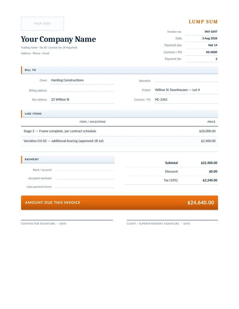 Lump Sum Invoice preview