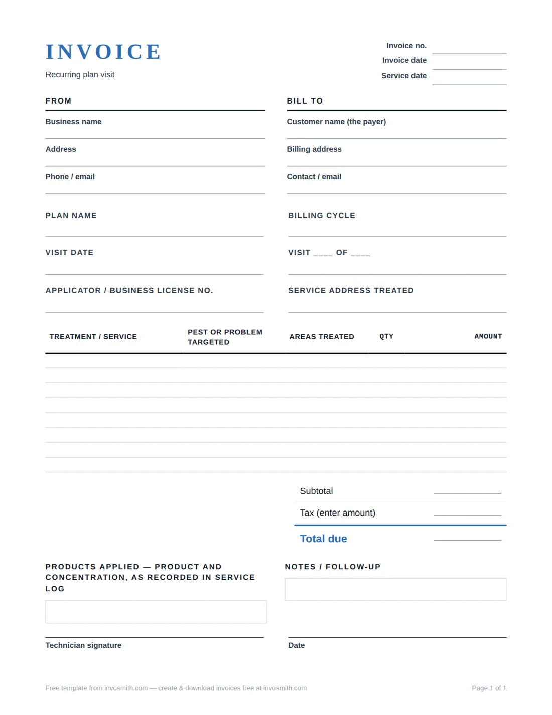 Recurring pest control invoice preview