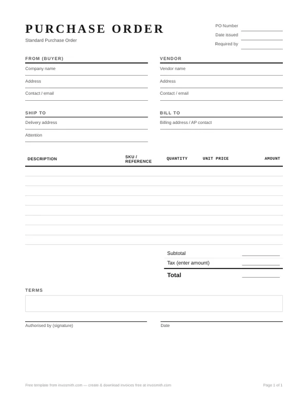 Blank template: Free Purchase Order Template for Word (.docx)
