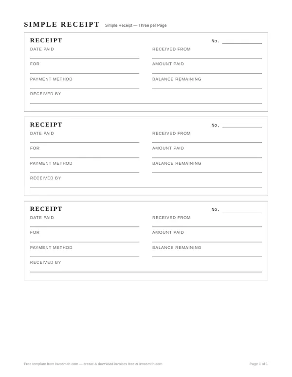 Blank template: Free Simple Receipt Template